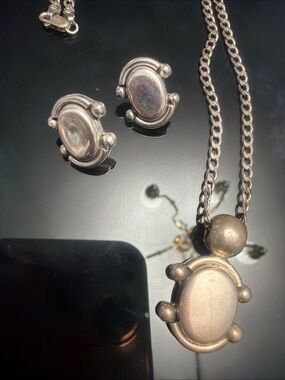 Vintage set of Italian 925 silver necklace and earrings;  23.5 inches.